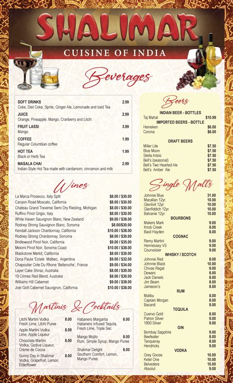 shalimar menu with prices.